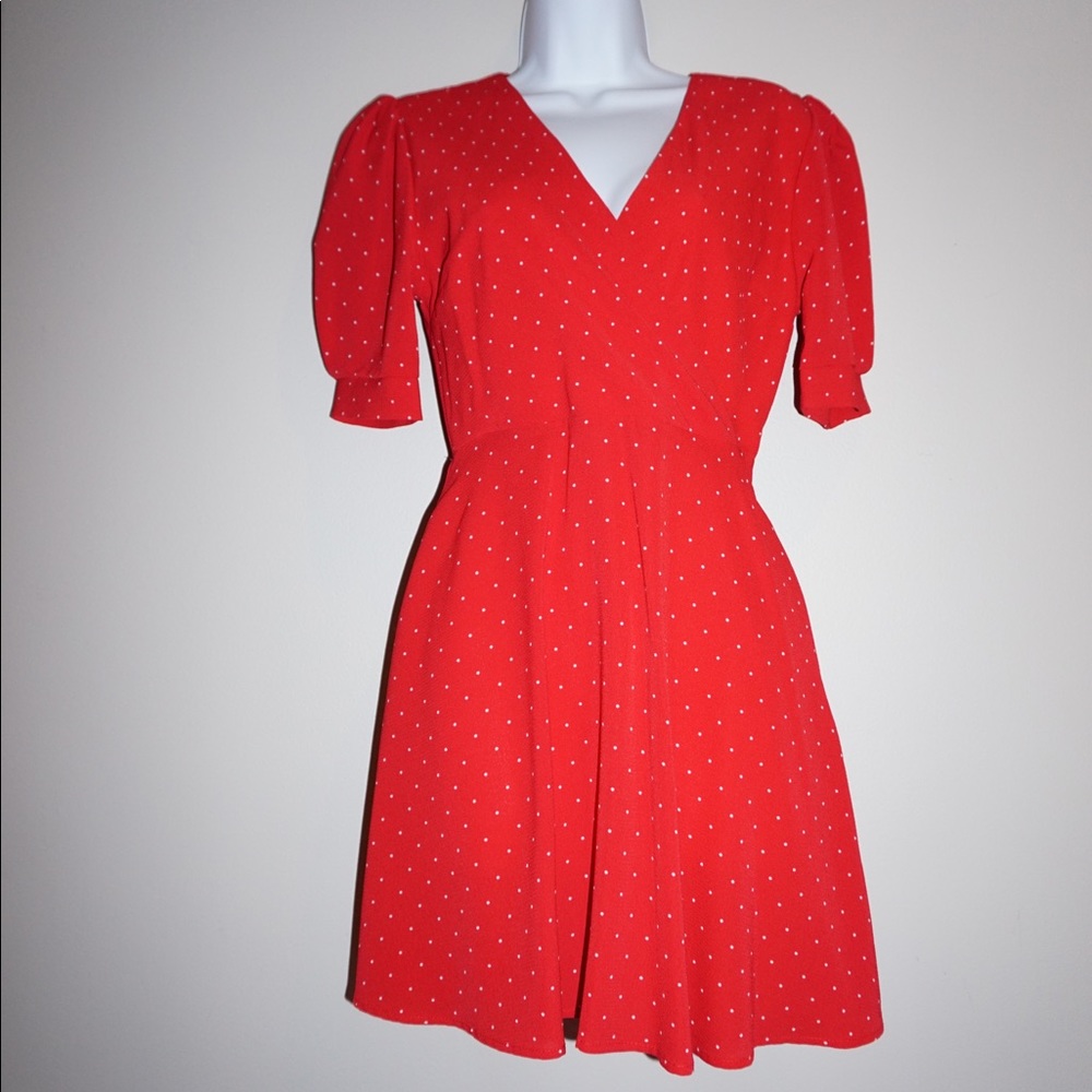 Red with white polka dot dress. Size: Small